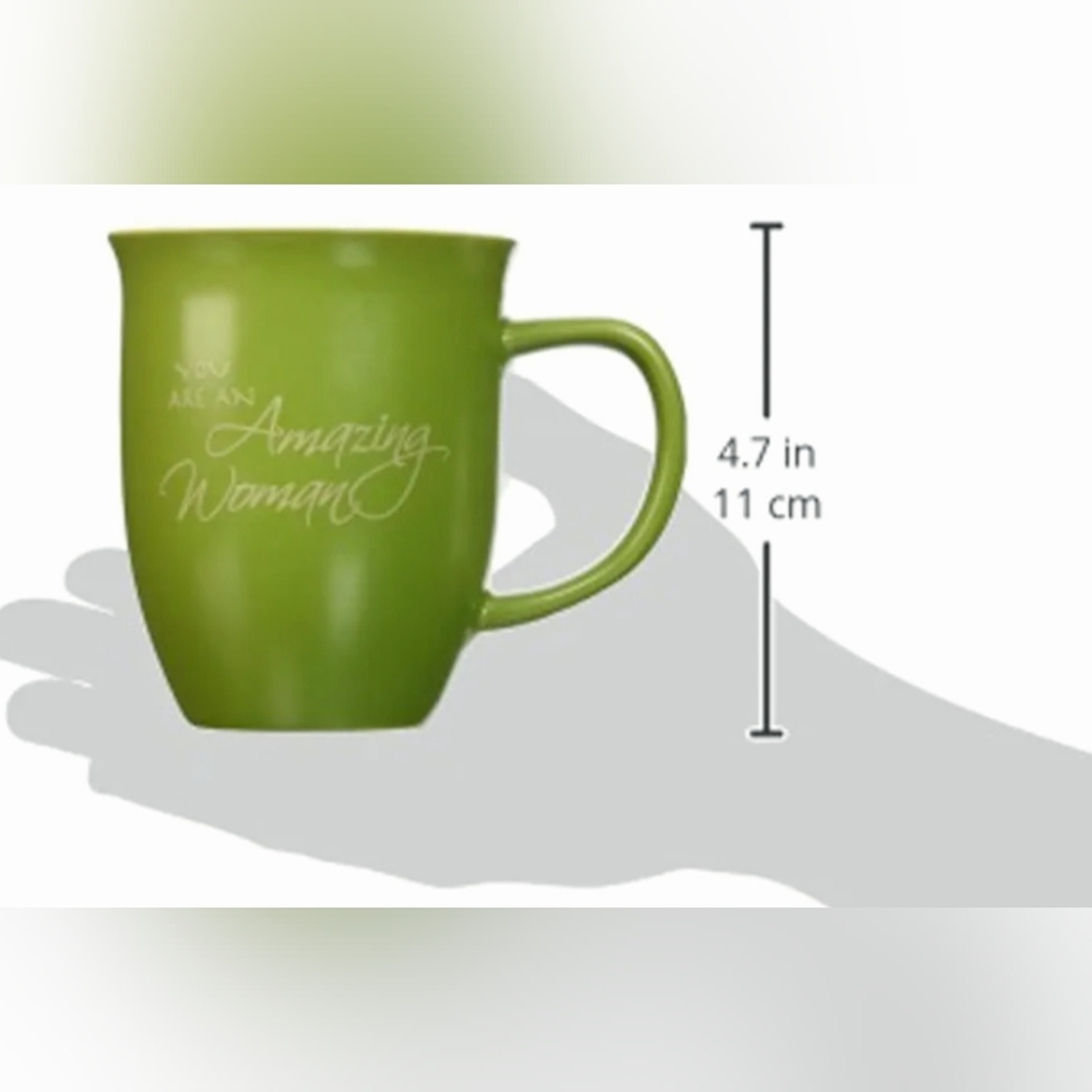 Abbey Gift Amazing Woman Ceramic Mug & Coaster/Lid Set Olive Green NEW NWT - Picture 3 of 10
